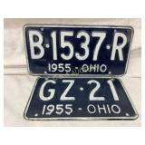 Two 1955 Ohio License Plates