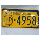 1970 Pennsylvania License Plate with HP Prefix