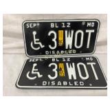 1995 Missouri Disabled License Plates, ï¿½3 WOTï¿½
