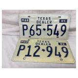 Two Texas Dealer License Plates, 1982 and 1985