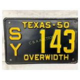 Texas 1950 SY Overwidth License Plate