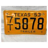 1953 Texas ï¿½7Tï¿½ Trailer License Plate