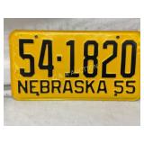 Nebraska 1955 License Plate in Yellow and Black