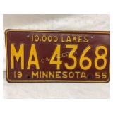 Minnesota 1955 License Plate, ï¿½10,000 Lakesï¿½, MA 4