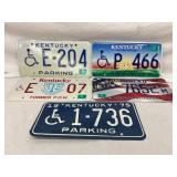 Five Kentucky Handicap License Plates, Various Typ