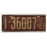 Nebraska 1927 License Plate with Registration Numb