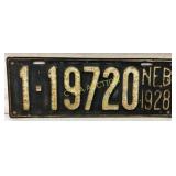 1928 Nebraska License Plate with Embossed Numbers