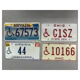 Four Disabled License Plates: Nevada, Virginia, an