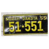 North Dakota 1955 License Plate with Yellow and Bl