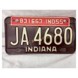 Indiana 1954-55 Passenger Vehicle License Plate JA