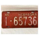 1946 Nebraska License Plate: 1-65736