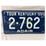 1955 Kentucky ï¿½Adairï¿½ License Plate, Blue and Whit