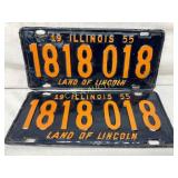 Illinois 1955 License Plates with ï¿½Land of Lincoln