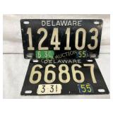 Two 1955 Delaware License Plates