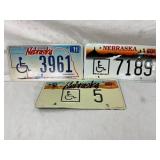 Three Nebraska Handicap License Plates