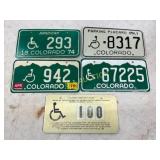 Five Colorado Handicap License Plates and Placards