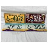 Four Arizona Handicap License Plates, Various Year