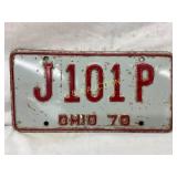 Ohio 1970 License Plate with Red Embossed Letters