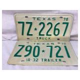 Two 1970 Texas Truck and Trailer License Plates