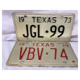 Two Texas License Plates, 1973 and 1974