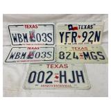 Five Texas License Plates, Including Pair WBM-03S