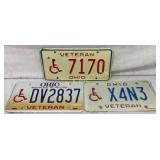 Three Ohio Handicap Veteran License Plates