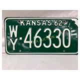 Kansas 1962 WY-46330 License Plate