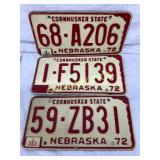 Three 1972 Nebraska License Plates ï¿½Cornhusker Sta