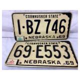 Two Nebraska 1969 License Plates, ï¿½Cornhusker Stat