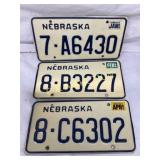Three Nebraska License Plates, 1985, 1986, and 198