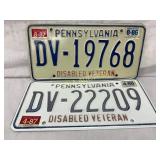 Two Pennsylvania Disabled Veteran License Plates,