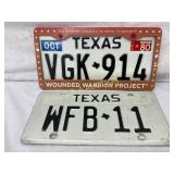 Two 1980 Texas License Plates with Wounded Warrior