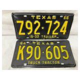 Two Texas License Plates: 1964 ï¿½Truck Tractorï¿½ and
