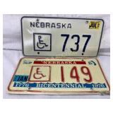 Two Nebraska Handicap License Plates: 1987 and Bic