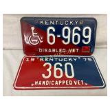 Two Kentucky Disabled Veteran License Plates (1975