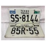 Two 1984 and 1988 Texas License Plates for Rental