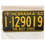 1960 Nebraska License Plate with ï¿½The Beef Stateï¿½