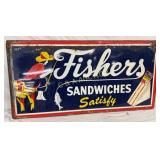 Fisher Sandwiches Self-Framed Metal Advertising Si