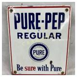 Pure-Pep Porcelain Gasoline Pump Sign, 1955