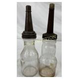 Two Vintage One-Quart Glass Bottles with Metal Spo
