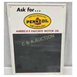 1965 Pennzoil Metal Self-Framed Menu Board, 17 1/2