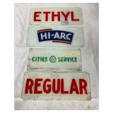 Four Original Gas Pump Inserts Featuring Ethyl, Hi