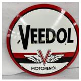 19 1/2-Inch Veedol Convex Porcelain Sign Featuring