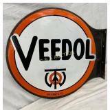 Porcelain 22x21 Veedol Flange Sign  Double-Sided