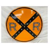 30-Inch Porcelain Railroad Crossing Sign with Cat