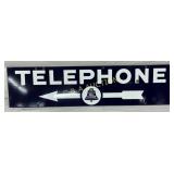 Double-Sided Porcelain Telephone Sign with Arrow,