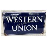 30 x 17 Porcelain Two-Sided Western Union Advertis