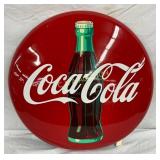 24-Inch Metal Coca-Cola Button Sign with Bottle Gr