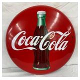 24-Inch Porcelain Coca-Cola Button Sign with Bottl