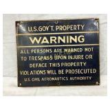 U.S. Civil Porcelain Warning Sign